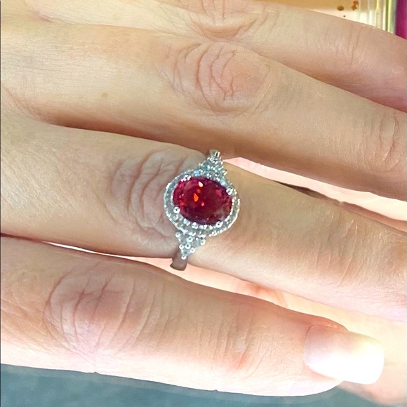 925 Silver Ruby Red Birthstone Ring - Picture 2 of 3